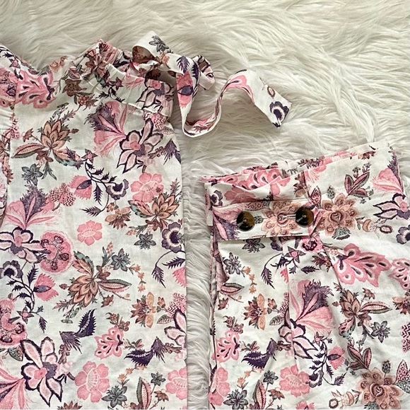 WHO WHAT WEAR NWT 2pc XL 14 Linen Blend High Neck Flutter Sleeve Top Shorts Set - Picture 13 of 15